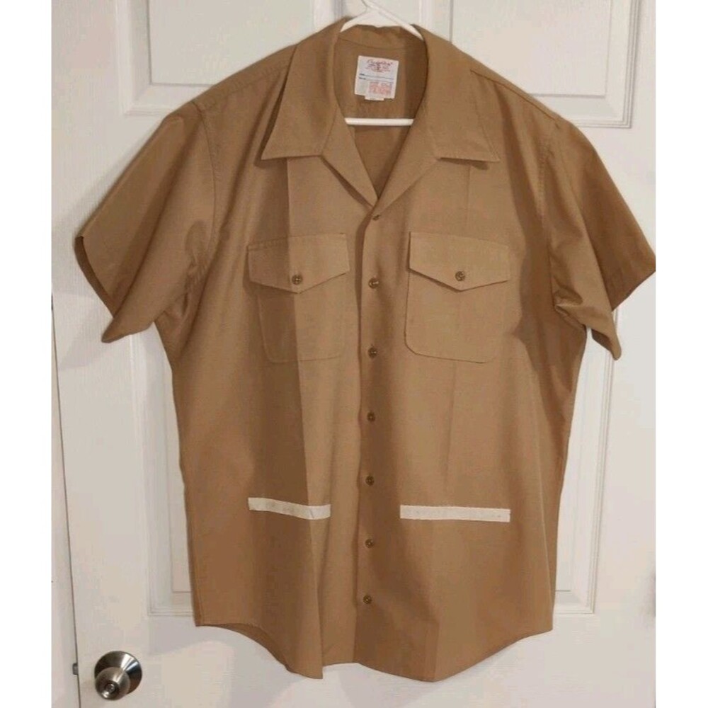 USMC Vintage Creighton Khaki Uniform Shirt XXL Short Sleeve Poly Wool US Marine